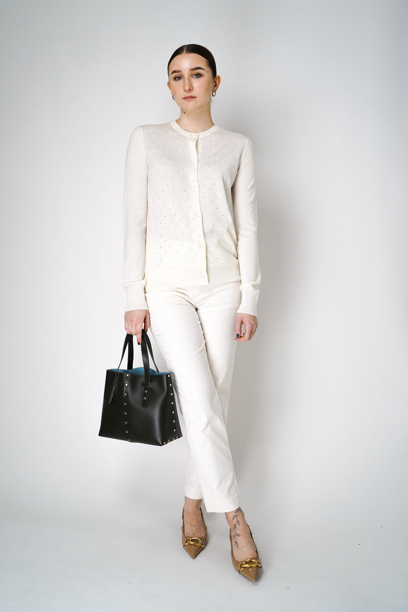 Fabiana Filippi Merino Wool Knitted Cardigan with Rhinestone Details in Off-White Vancouver. Shop Online or in Store.