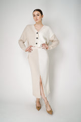 Lorena Antoniazzi Bi-Color Knit Midi Skirt with Beige and White Color Blocking Vancouver. Shop Online or in Store.