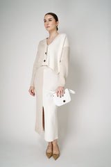 Lorena Antoniazzi Bi-Color Knit Midi Skirt with Beige and White Color Blocking Vancouver. Shop Online or in Store.