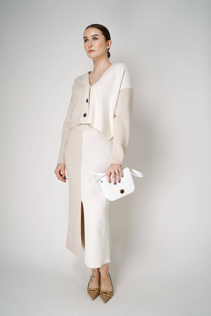 Lorena Antoniazzi Bi-Color Knit Midi Skirt with Beige and White Color Blocking Vancouver. Shop Online or in Store.