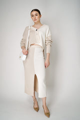Lorena Antoniazzi Bi-Color Knit Midi Skirt with Beige and White Color Blocking Vancouver. Shop Online or in Store.