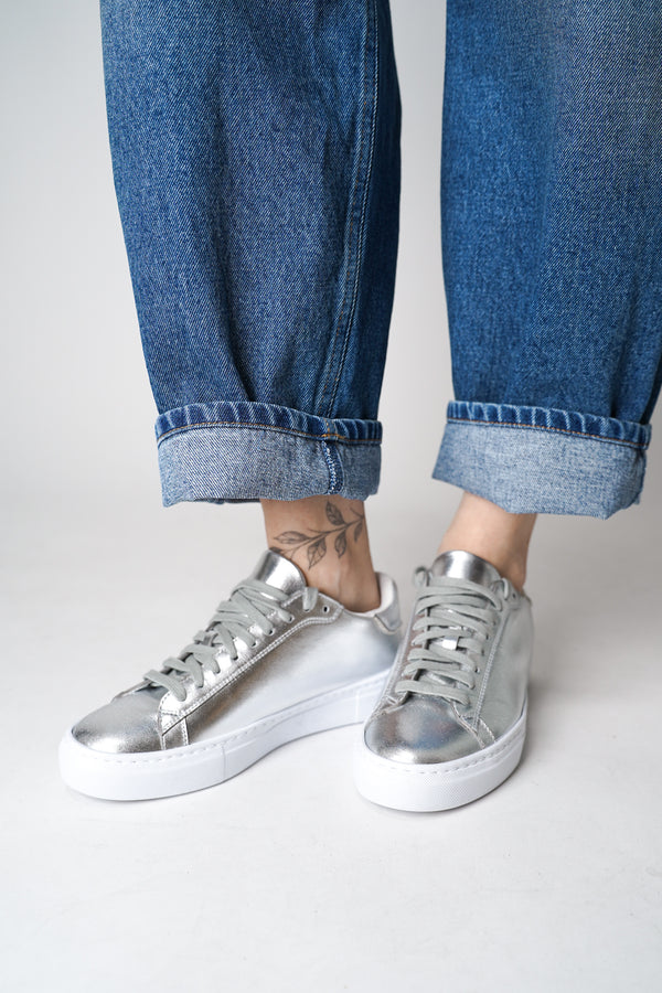 Fabiana Filippi Metallic Leather Sneakers with Brilliant Beading Details in Silver Vancouver. Shop Online or in Store.