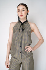 Dorothee Schumacher Houndstooth Check Silk Halter Top in Leguan Green Vancouver. Shop Online or in Store.