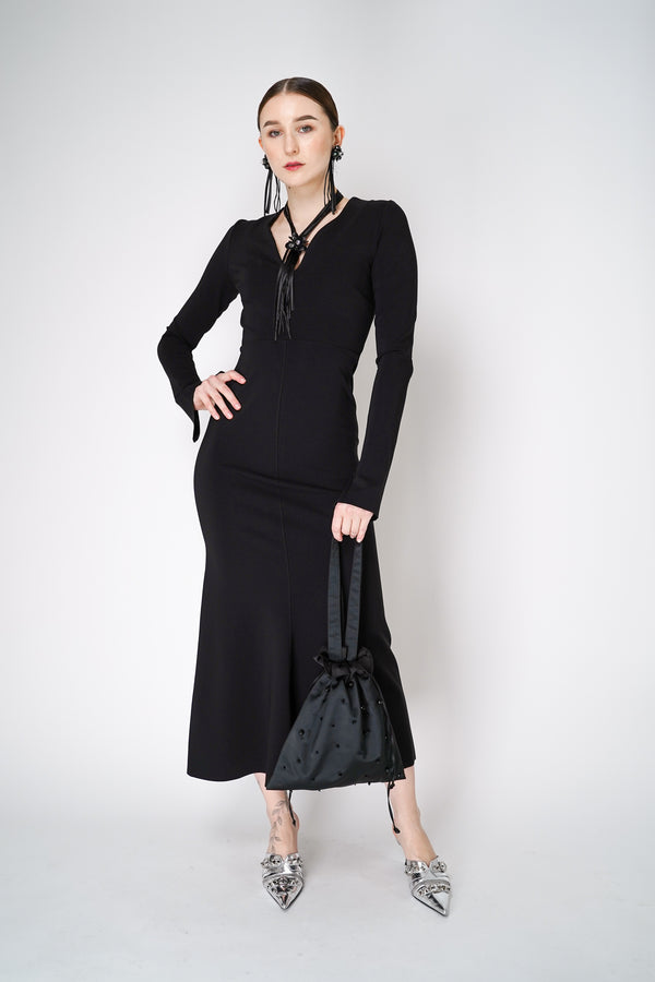 Dorothee Schumacher Fluid Knit Long V-Neck Dress in Black Vancouver. Shop Online or in Store.