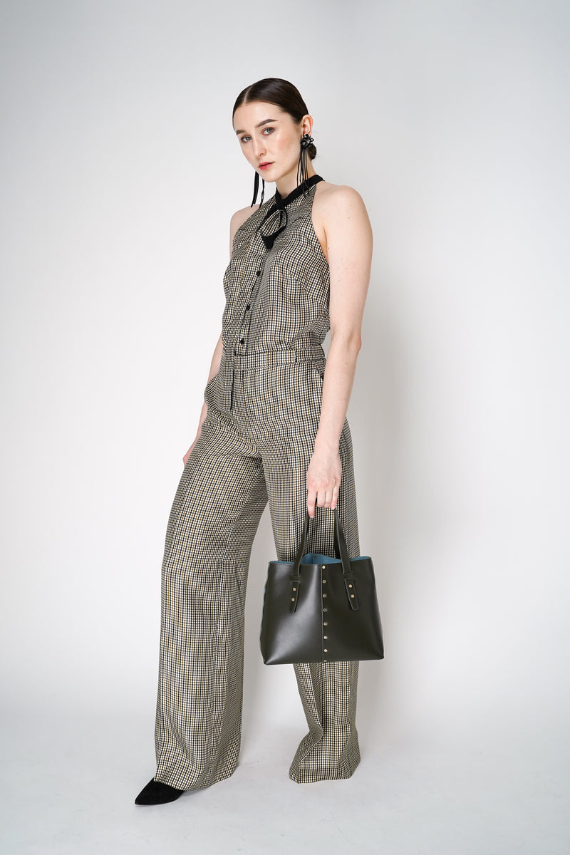 Dorothee Schumacher Houndstooth Check Silk Halter Top in Leguan Green Vancouver. Shop Online or in Store.