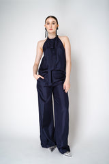 Dorothee Schumacher Straight Leg Silk Trousers in Navy Vancouver. Shop Online or in Store.