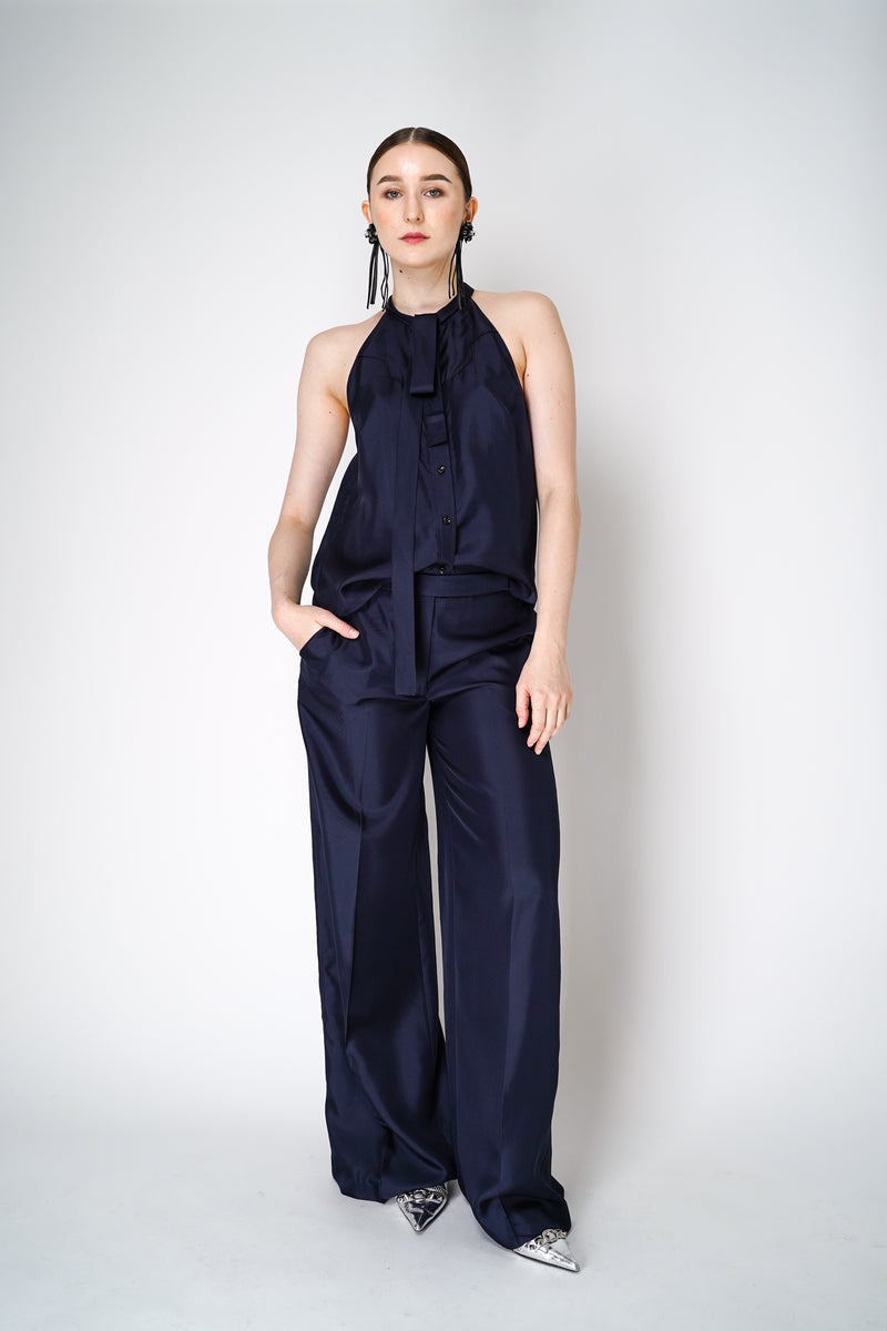 Dorothee Schumacher Straight Leg Silk Trousers in Navy Vancouver. Shop Online or in Store.