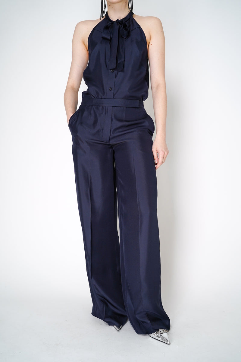 Dorothee Schumacher Straight Leg Silk Trousers in Navy Vancouver. Shop Online or in Store.
