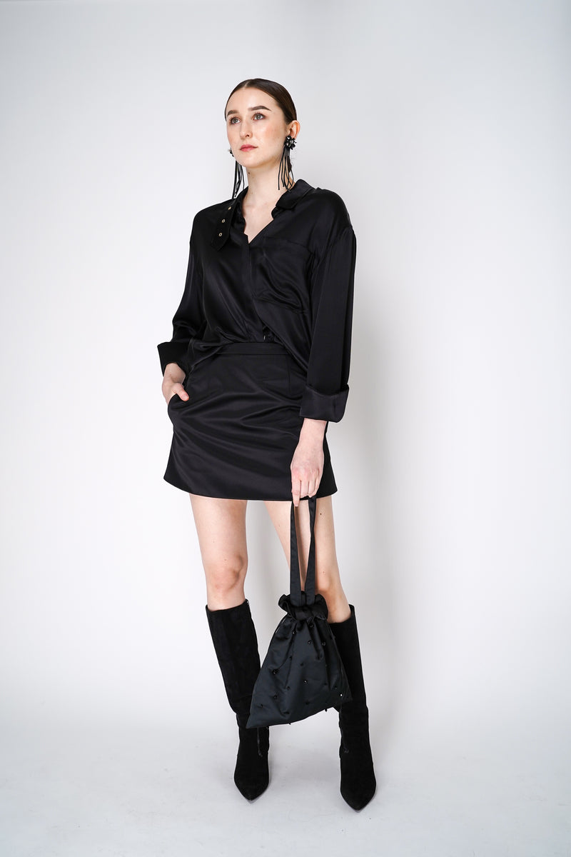 Dorothee Schumacher Satin Mini Skort in Black Vancouver. Shop Online or in Store.