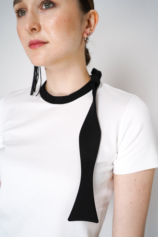 Dorothee Schumacher White Cotton T-shirt with Detachable Bowtie in Black Vancouver. Shop Online or in Store.
