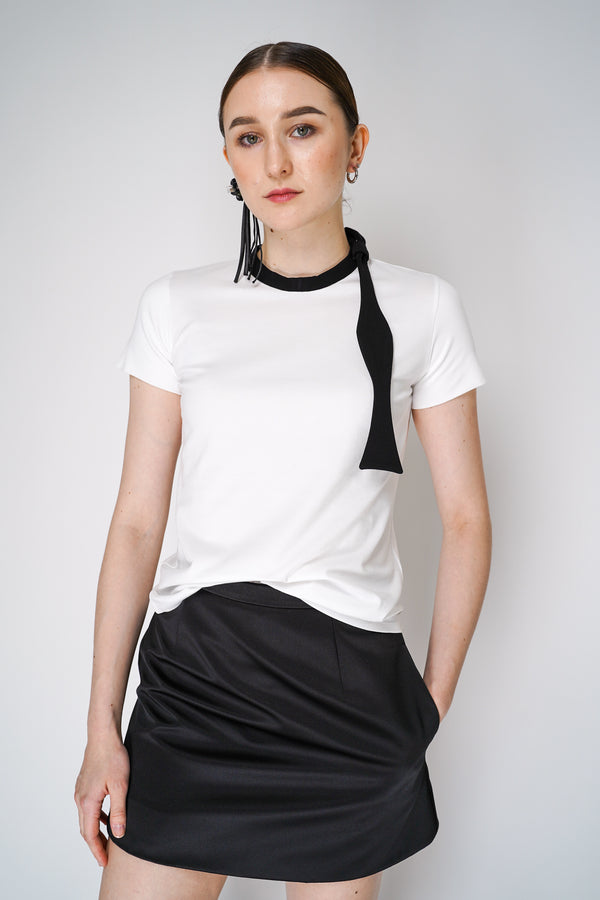Dorothee Schumacher White Cotton T-shirt with Detachable Bowtie in Black Vancouver. Shop Online or in Store.