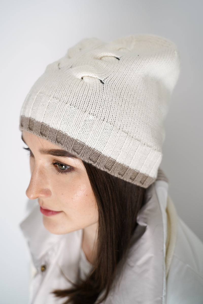 Lorena Antoniazzi Cable Knit Cashmere Blend Toque in Off-White Vancouver. Shop Online or in Store.