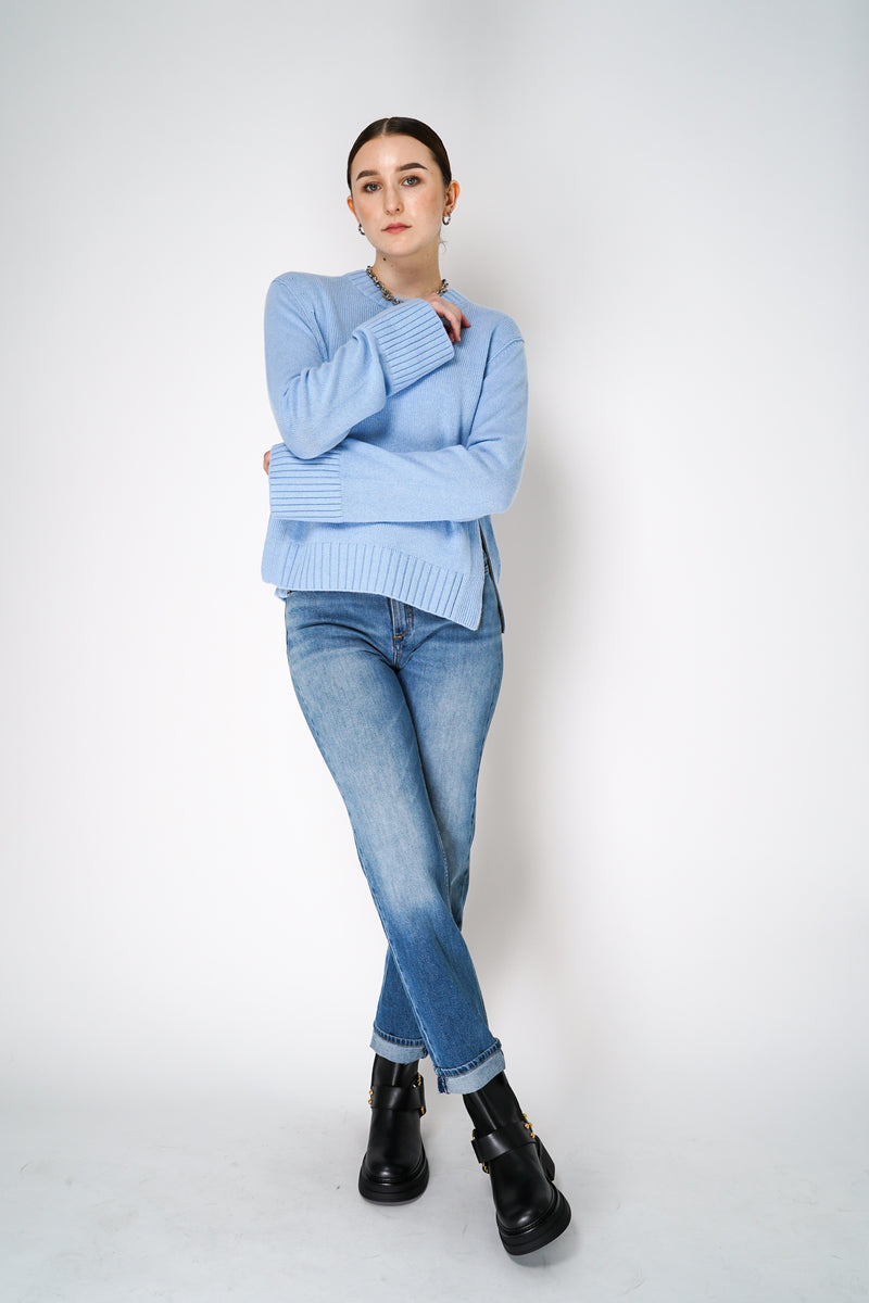 Dorothee Schumacher Cashmere Blend Knitted Pullover with Decorative Zipper Details in Blue Bell Vancouver. Shop Online or in Store.