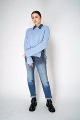 Dorothee Schumacher Cashmere Blend Knitted Pullover with Decorative Zipper Details in Blue Bell Vancouver. Shop Online or in Store.