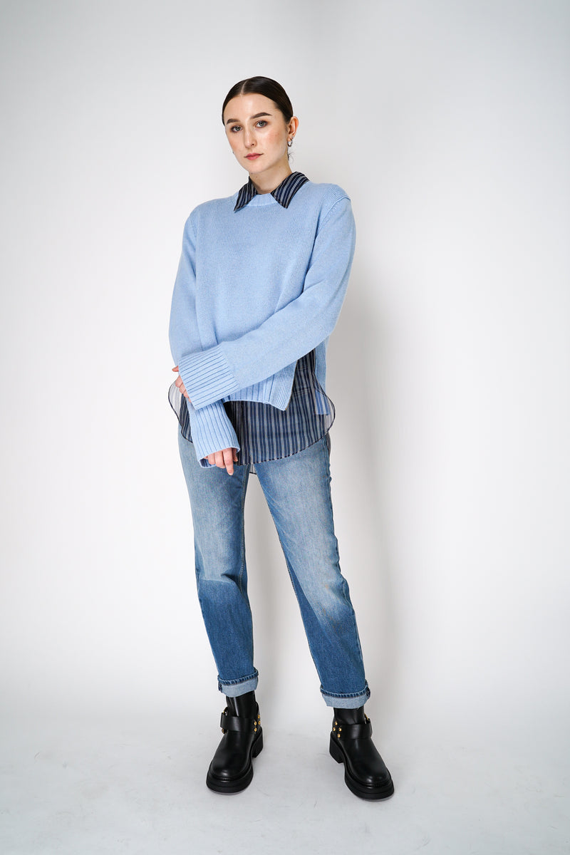 Dorothee Schumacher Cashmere Blend Knitted Pullover with Decorative Zipper Details in Blue Bell Vancouver. Shop Online or in Store.