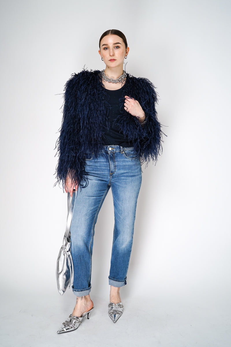 Dorothee Schumacher Ribbed Cotton Tank Top with Rhinestone Details in Navy Vancouver. Shop Online or in Store.