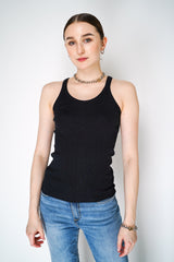 Dorothee Schumacher Ribbed Cotton Tank Top with Rhinestone Details in Black Vancouver. Shop Online or in Store.