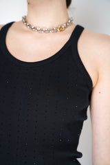 Dorothee Schumacher Ribbed Cotton Tank Top with Rhinestone Details in Black Vancouver. Shop Online or in Store.