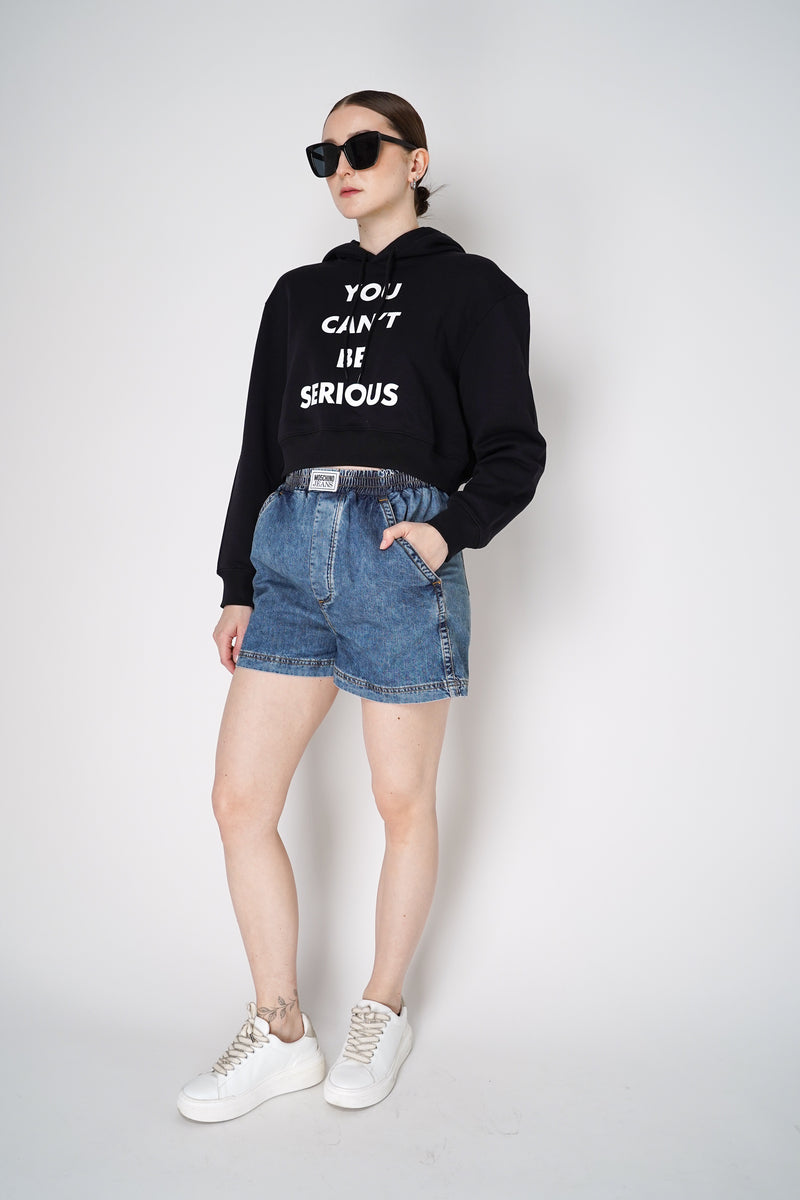 Moschino Jeans Denim Shorts with Heart Stitching Details Vancouver. Shop Online or in Store.
