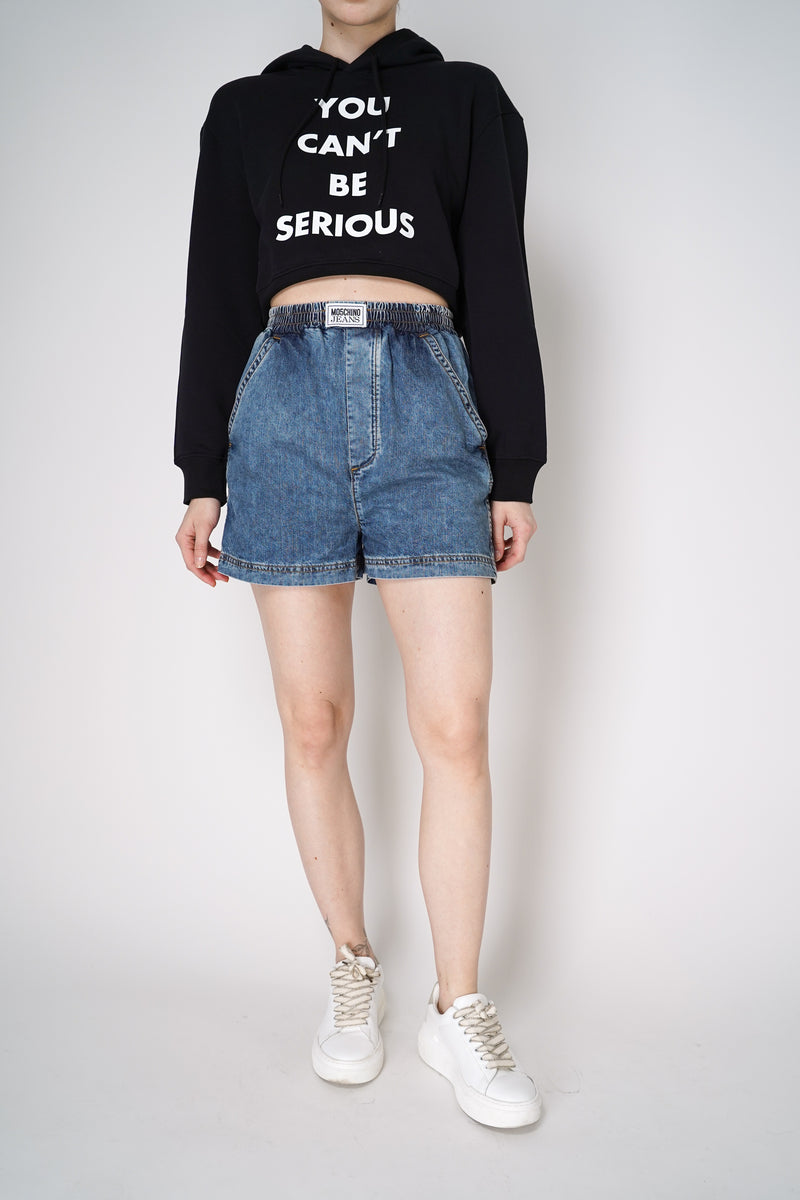 Moschino Jeans Denim Shorts with Heart Stitching Details Vancouver. Shop Online or in Store.