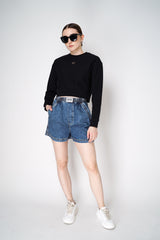 Moschino Jeans Cropped Organic Cotton Pullover in Black Vancouver. Shop Online or in Store.