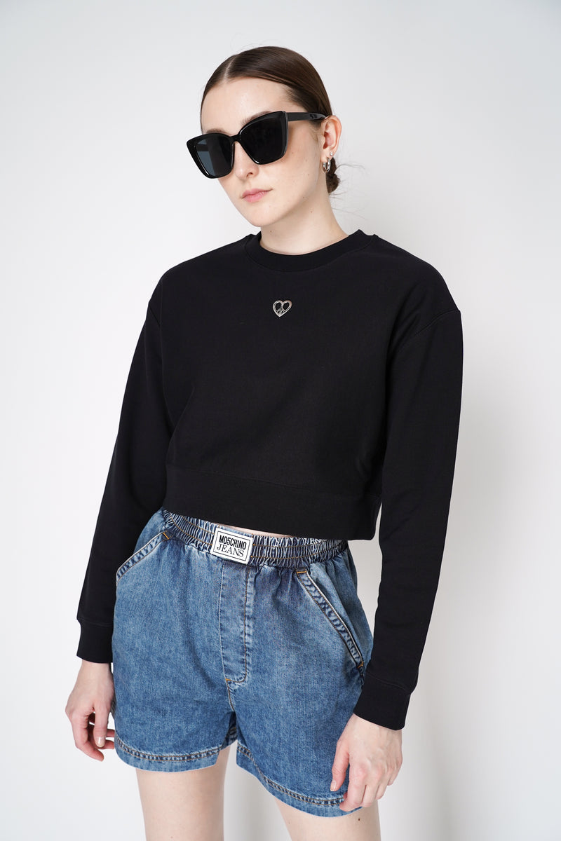 Moschino Jeans Cropped Organic Cotton Pullover in Black Vancouver. Shop Online or in Store.