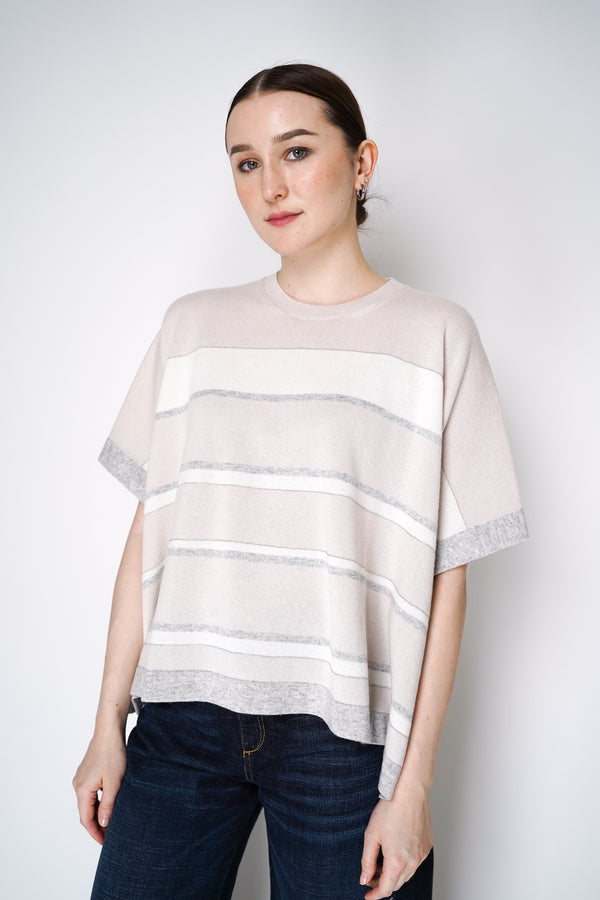 Peserico Cashmere Blend Poncho in Beige Mix Stripe Pattern Vancouver. Shop Online or in Store.