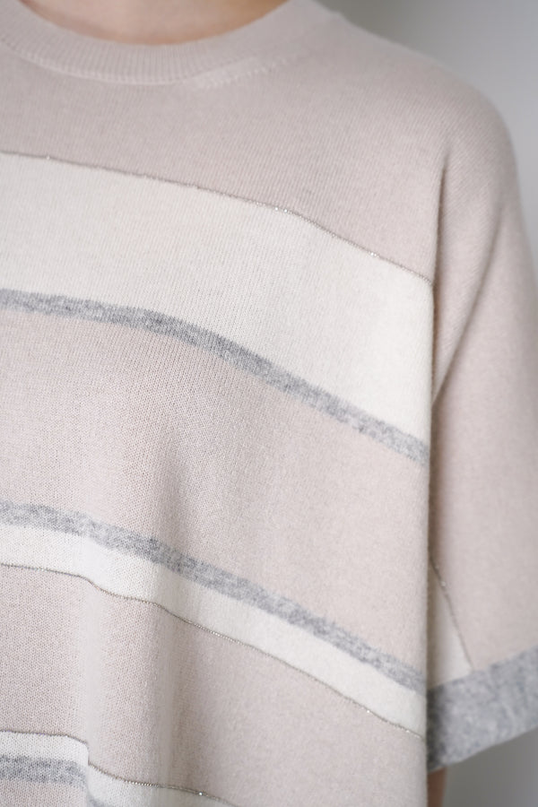 Peserico Cashmere Blend Poncho in Beige Mix Stripe Pattern Vancouver. Shop Online or in Store.