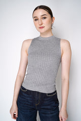 Peserico Knitted Rib Stretch Viscose Sleeveless Top with Lurex Details in Grey Vancouver. Shop Online or in Store.