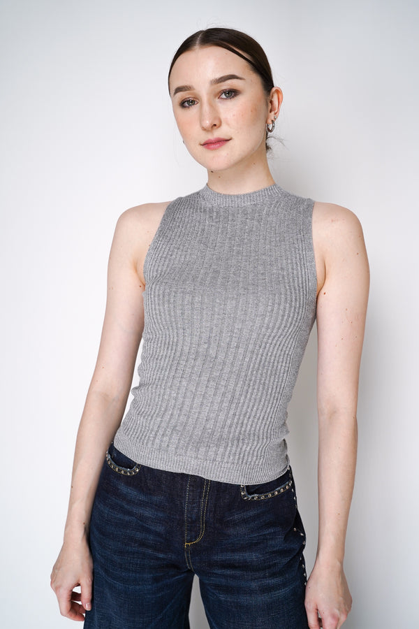 Peserico Knitted Rib Stretch Viscose Sleeveless Top with Lurex Details in Grey Vancouver. Shop Online or in Store.