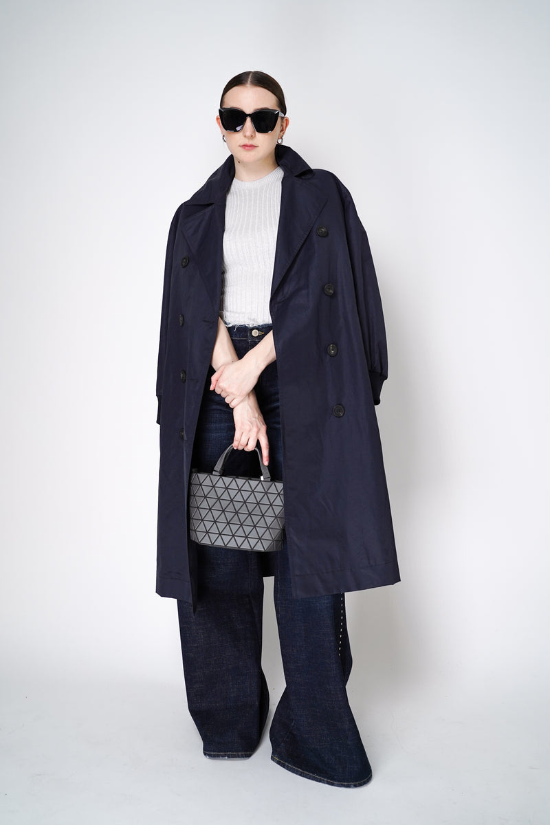 Peserico Linen Sateen Trench Coat in Navy Vancouver. Shop Online or in Store.