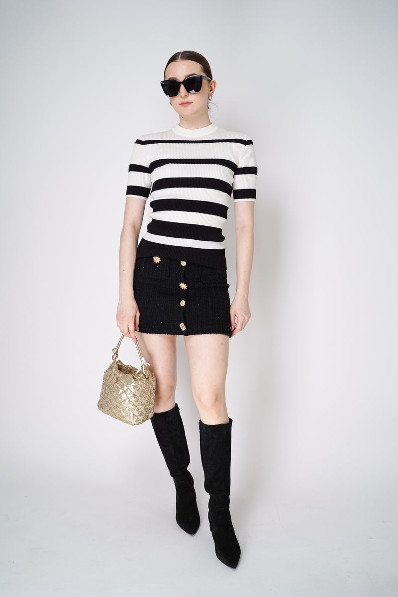Moschino Rib Knit Top with Black and White Stripes Vancouver. Shop Online or in Store.