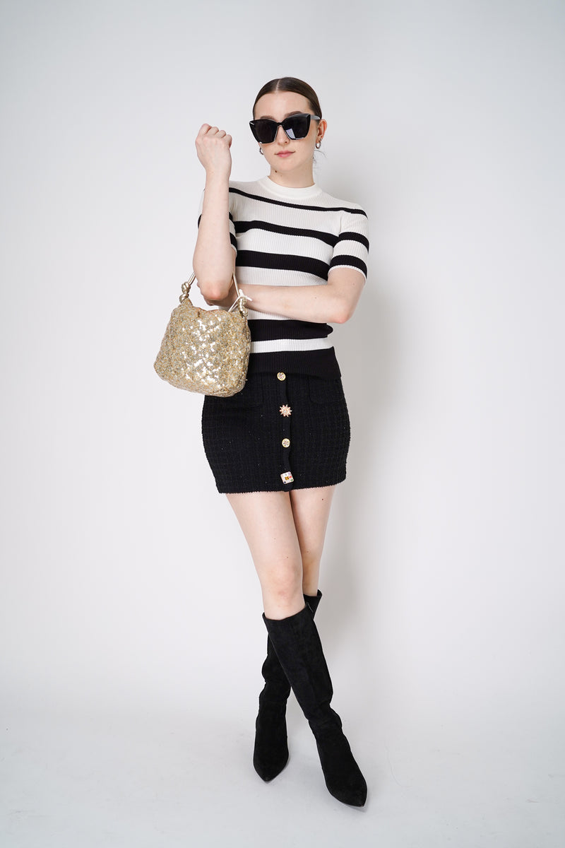 Moschino Rib Knit Top with Black and White Stripes Vancouver. Shop Online or in Store.