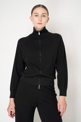 Lorena Antoniazzi Wool Cashmere Zip Jacket with Sequin Trims in Black Vancouver. Shop Online or in Store.