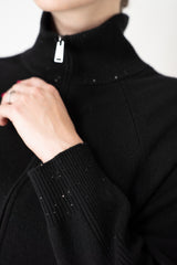 Lorena Antoniazzi Wool Cashmere Zip Jacket with Sequin Trims in Black Vancouver. Shop Online or in Store.