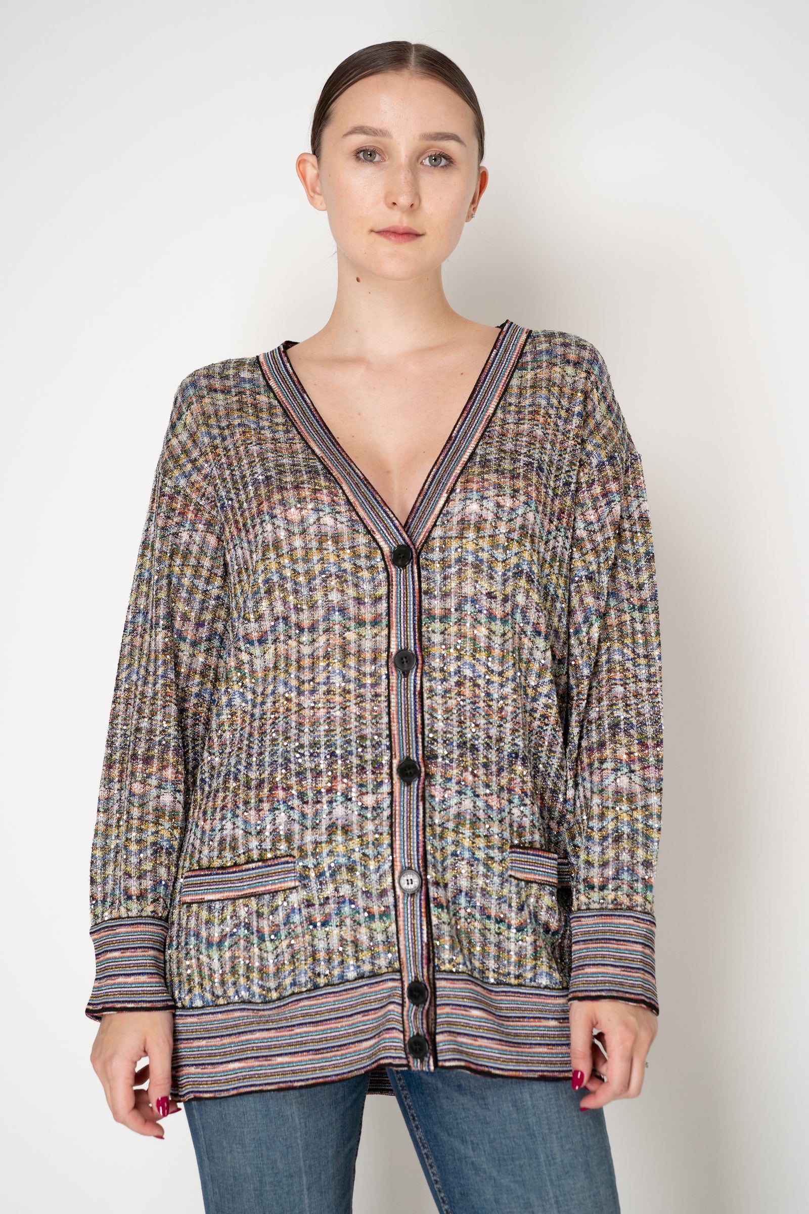 Missoni Knit Viscose Sequin Oversized Cardigan in Multicolour