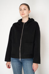 Peserico Wool Cashmere Hooded Jacket with Knit Back in Black
