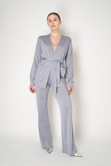 Missoni Stretch Knit Viscose Cardigan with Tie Waist in Metallic Silver Vancouver. Shop Online or in Store.