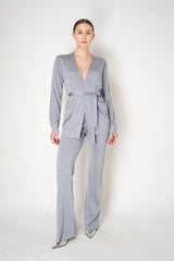 Missoni Knit Viscose Lamé Flared Trousers in Metallic Silver Vancouver. Shop Online or in Store.