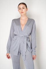 Missoni Stretch Knit Viscose Cardigan with Tie Waist in Metallic Silver Vancouver. Shop Online or in Store.