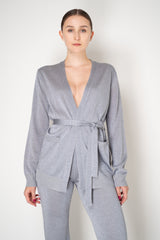 Missoni Stretch Knit Viscose Cardigan with Tie Waist in Metallic Silver Vancouver. Shop Online or in Store.