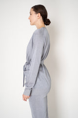 Missoni Stretch Knit Viscose Cardigan with Tie Waist in Metallic Silver Vancouver. Shop Online or in Store.