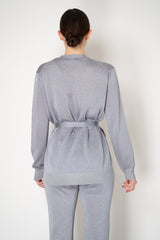 Missoni Stretch Knit Viscose Cardigan with Tie Waist in Metallic Silver Vancouver. Shop Online or in Store.