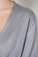 Missoni Stretch Knit Viscose Cardigan with Tie Waist in Metallic Silver Vancouver. Shop Online or in Store.