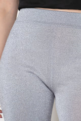 Missoni Knit Viscose Lamé Flared Trousers in Metallic Silver Vancouver. Shop Online or in Store.