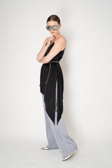 Peserico Asymmetric Hem Satin Camisole with Filo Diamante Straps in Black