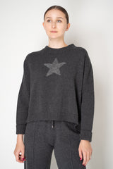 Lorena Antoniazzi Wool Cashmere Knit Crew Neck Sweater with Fuzzy Star in Grey Vancouver. Shop Online or in Store.