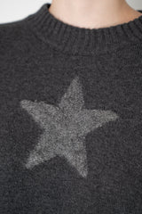 Lorena Antoniazzi Wool Cashmere Knit Crew Neck Sweater with Fuzzy Star in Grey Vancouver. Shop Online or in Store.