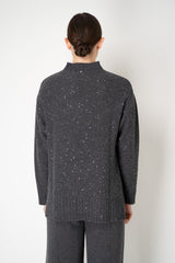Lorena Antoniazzi Wool Cashmere Knit Mock Neck Sequin Sweater with High Slits in Grey Vancouver. Shop Online or in Store.