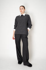 Lorena Antoniazzi Wool Cashmere Knit Mock Neck Sequin Sweater with High Slits in Grey Vancouver. Shop Online or in Store.